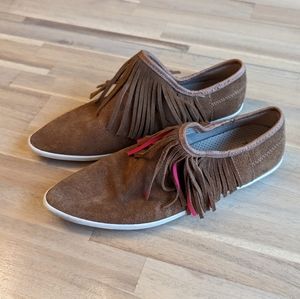 Sanuk Kat Fringe Moccasins BoHo Festival Neon Booties in Chesnut